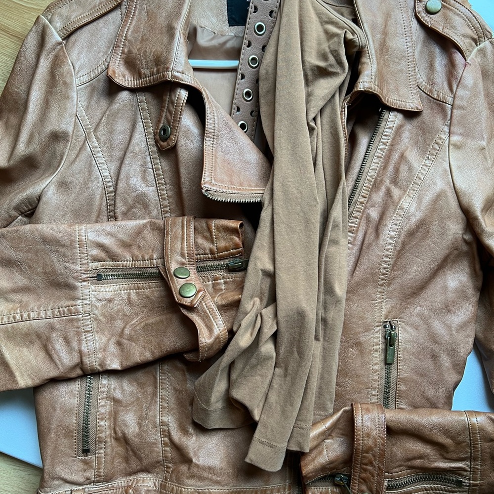 Bundle= Jacket Stretchy Copper Metallic Jeans Bel… - image 8